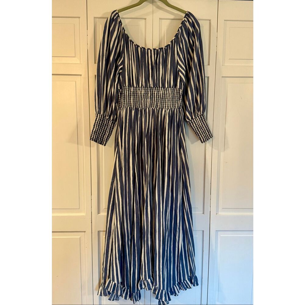 By Anthropologie striped sweetheart smocked midi dress size small - Picture 6 of 13